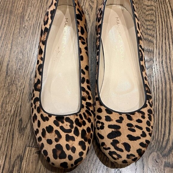 MARCHEZ VOUS Tan Leopard Pascale Calf-Hair Flat Size 9 - Picture 1 of 6